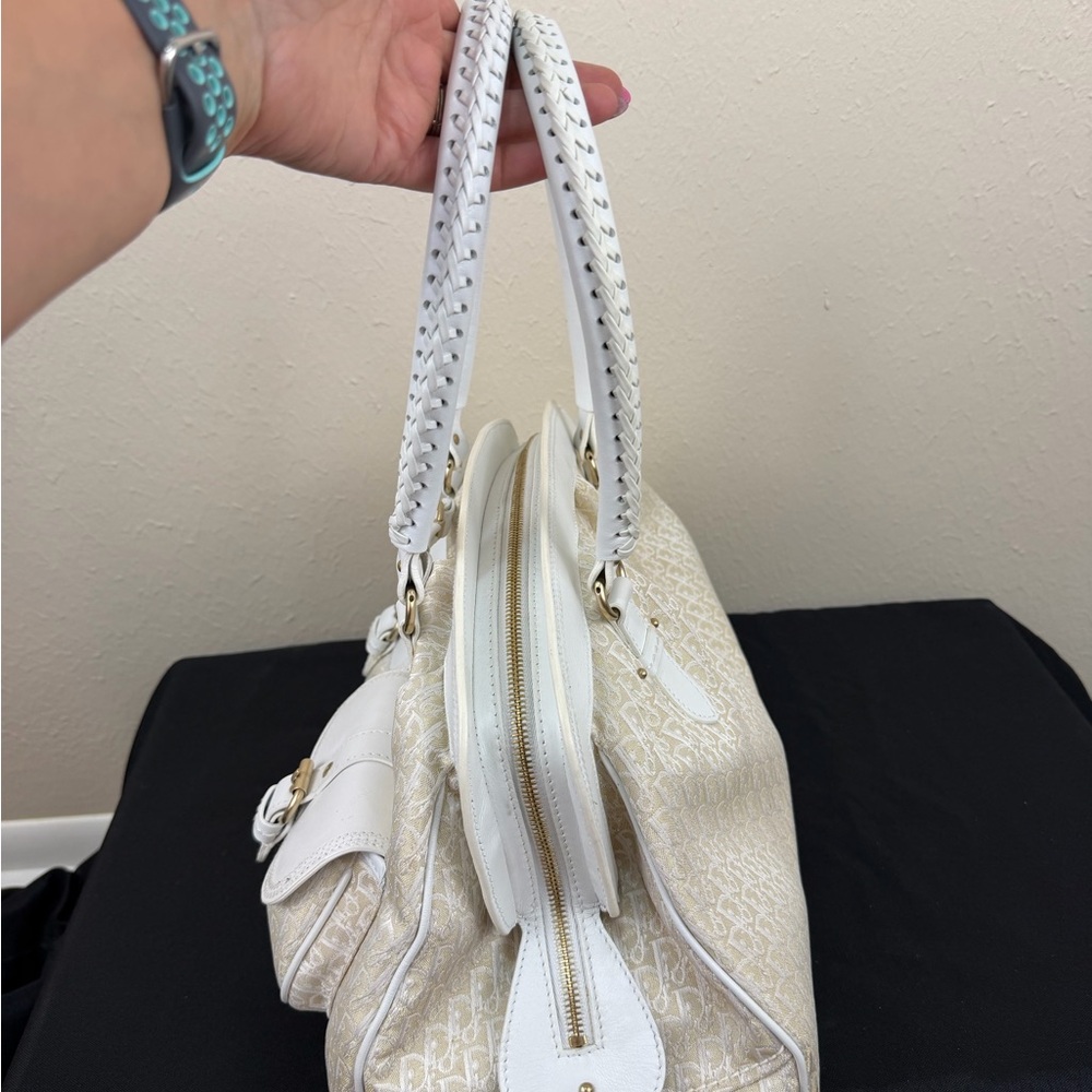 Dior White and Cream Canvas and leather Satchel Bag - Picture 3 of 13